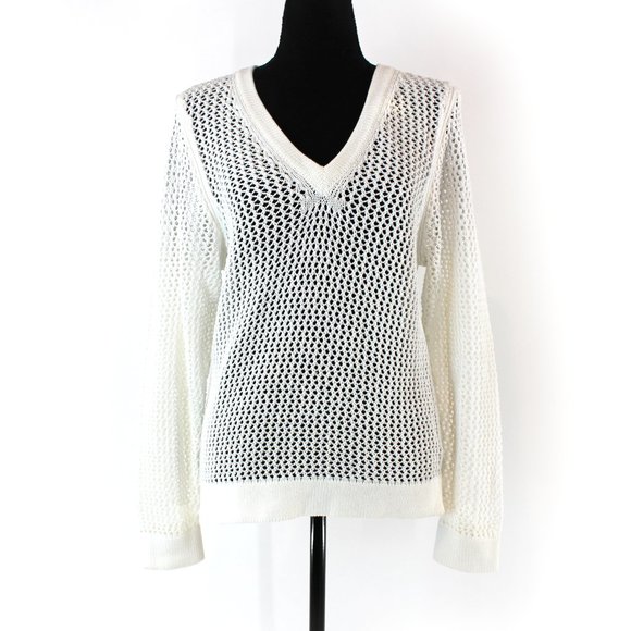 rag & bone Sweaters - Rag & Bone White Connie Cotton Crochet Open Knit Pullover V-Neckline Sweater S